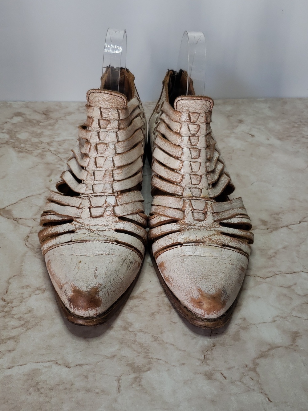 Bed Stu Las Cruces Cream And Tan Distressed Braided Leather Cutout Flats 10 - Picture 2 of 8